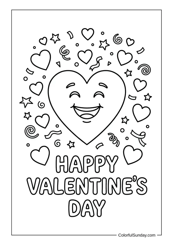 Happy Valentine heart in a coloring page