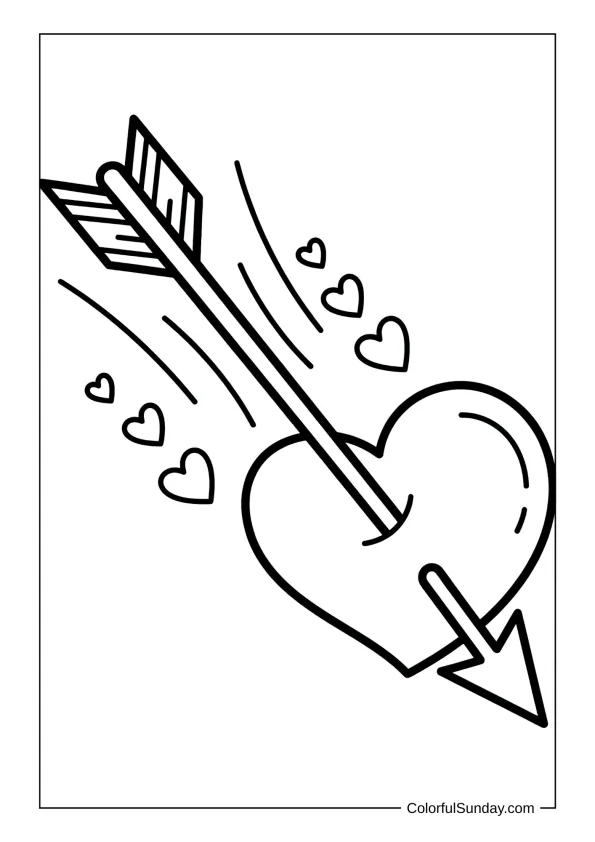 heart pierced by arrow in a coloring page
