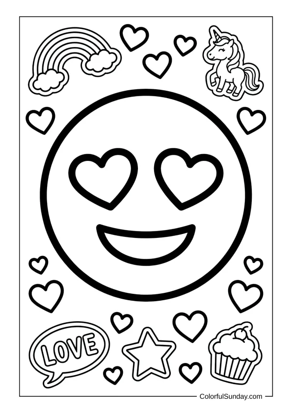 heart eyes emoji in a coloring page