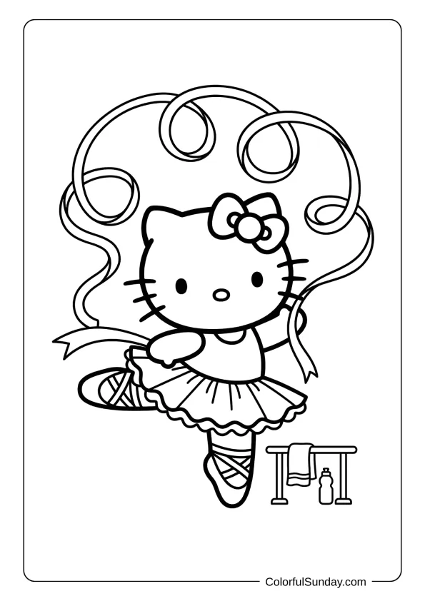 Hello Kitty ballet coloring page with dance poses