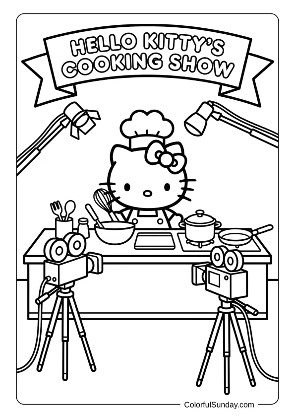 Hello Kitty cooking show coloring page