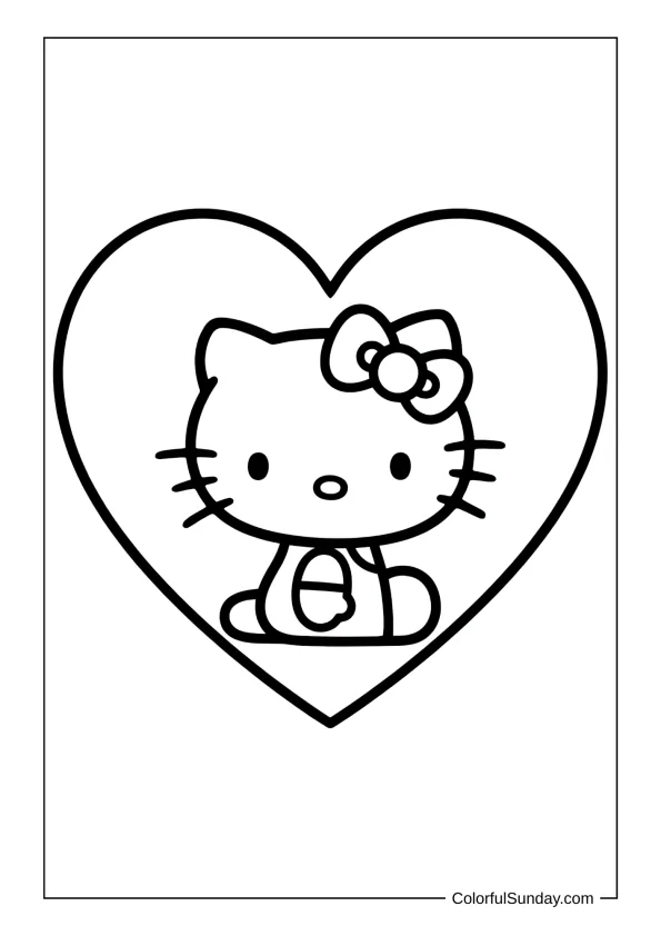 Hello Kitty with heart coloring page