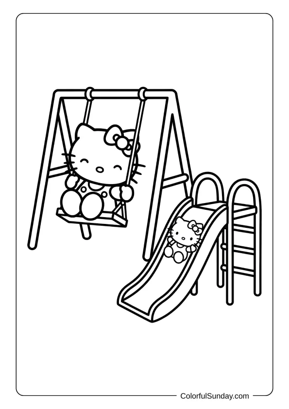 Hello Kitty playground coloring page with fun activities