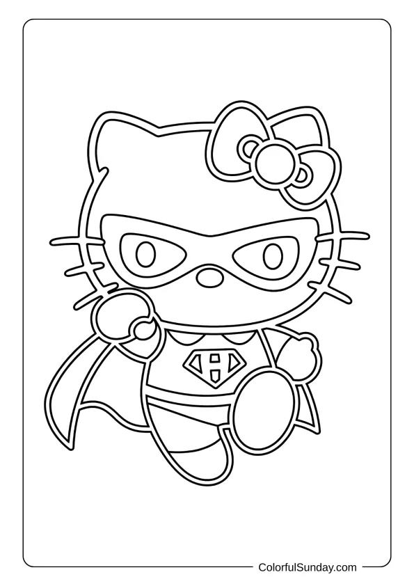 Hello Kitty superhero coloring page in a fun pose