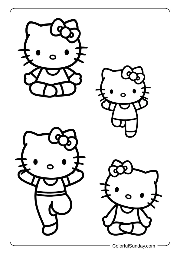 Hello Kitty yoga coloring page with poses
