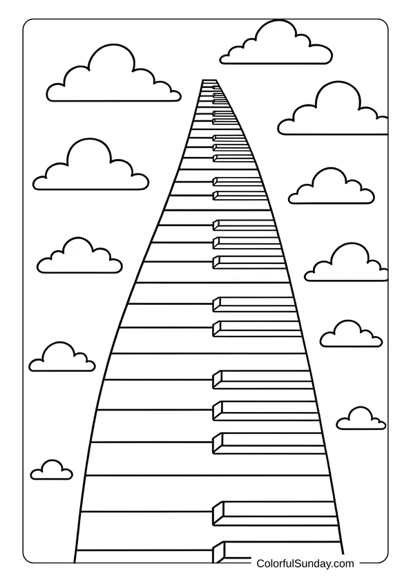 Pikachu From Pokemon Coloring Page Endless staircase made of piano keys stretching into the sky, created as a coloring page.