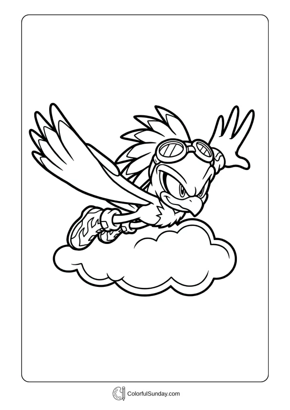 Jet the Hawk coloring page showing Sonic character flying with spread wings to color