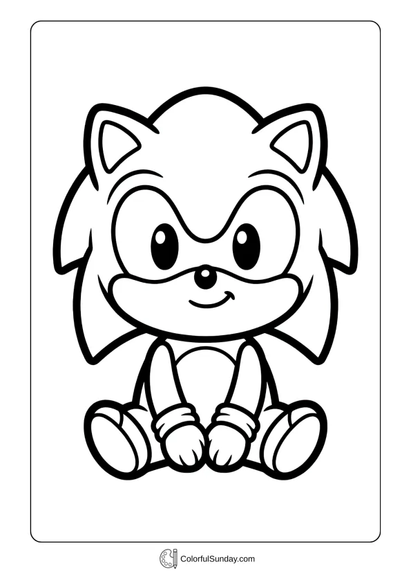 An image to color of Baby Sonic sitting down with an absolutely adorable expression coloring page