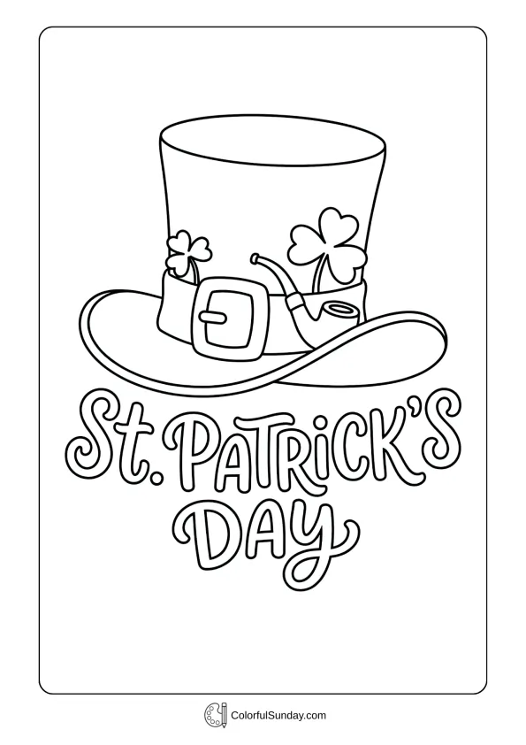 A detailed leprechaun hat takes center stage in a St. Patrick’s Day tradition coloring page.