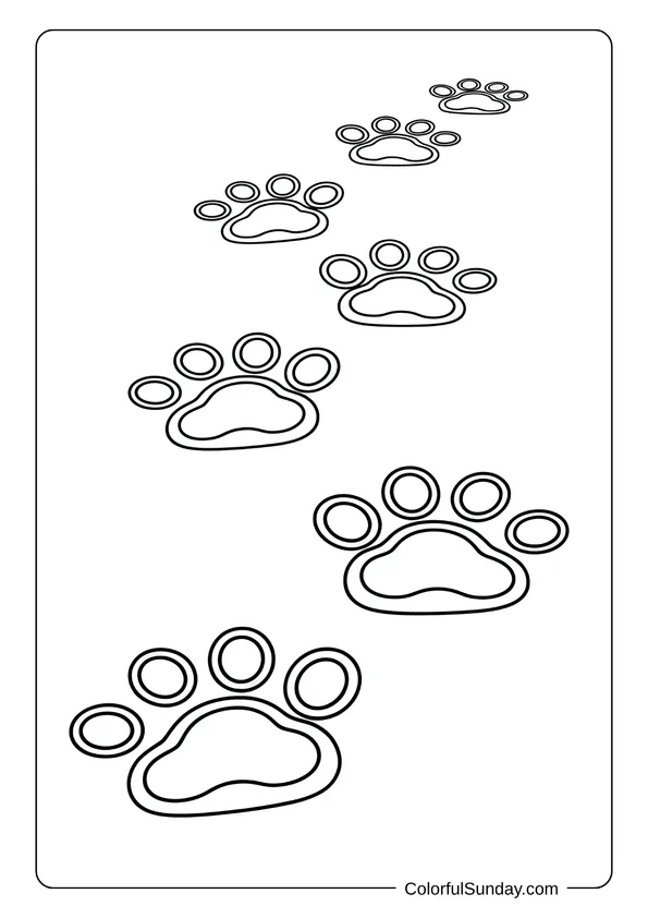 Large paw prints trail across the page, creating a fun path theme in this lion-inspired coloring page.