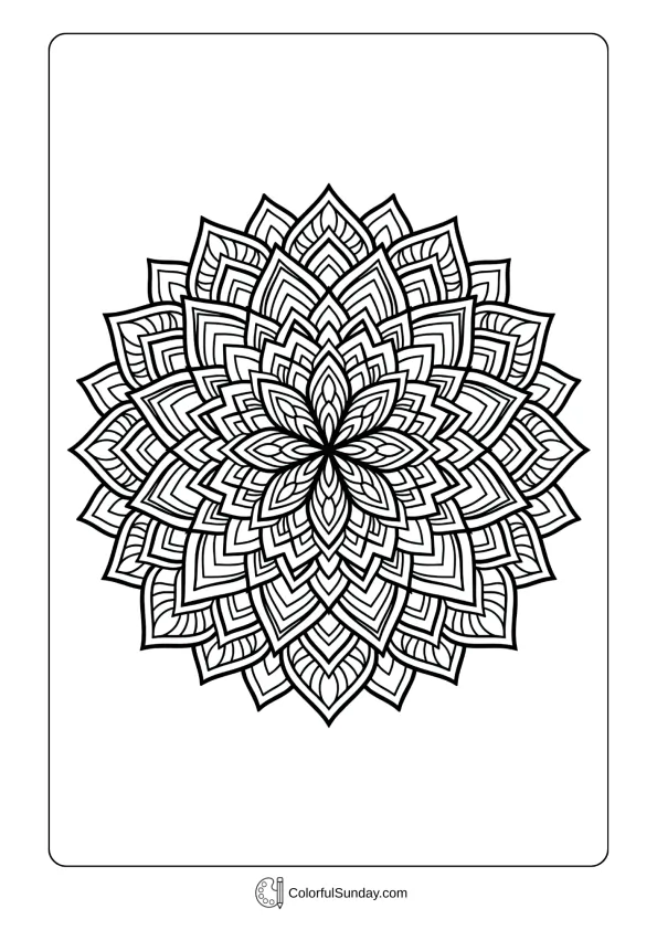 Sacred lotus petals arranged in circular Chinese New Year mandala coloring page