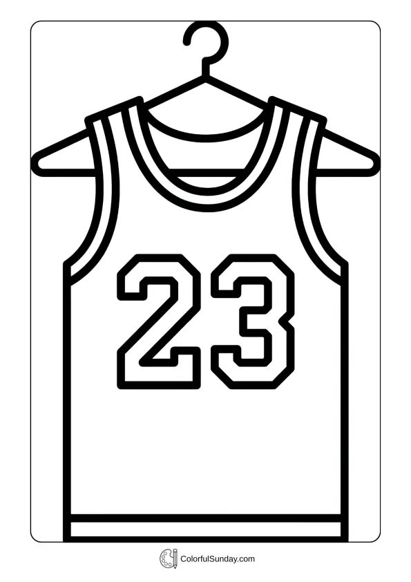 Basketball jersey with number in a March Madness coloring page ready for competition