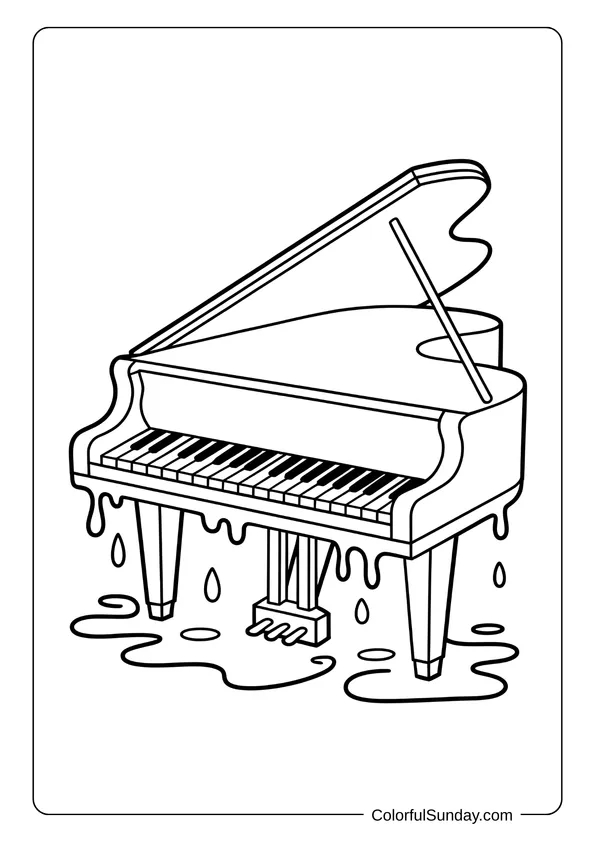 Pikachu From Pokemon Coloring Page Surreal drawing of a melting grand piano dripping onto the floor in a coloring page format.