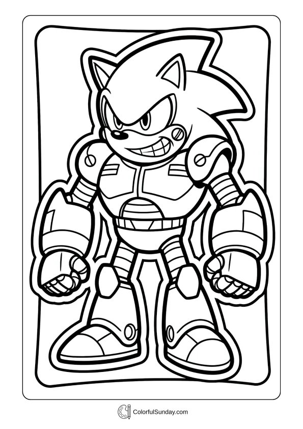 A coloring page of Metal Sonic robot character standing confidently coloring picture