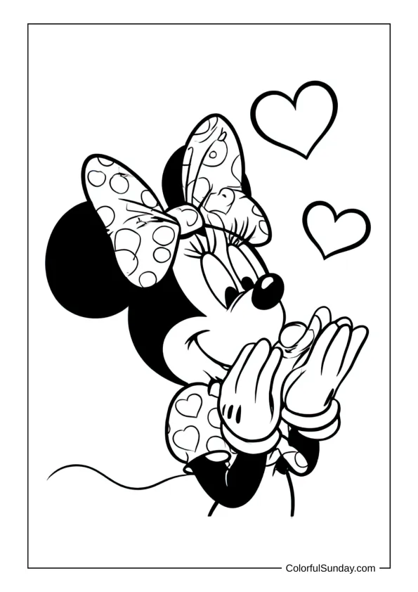 Minnie Mouse with hearts coloring picture for kids