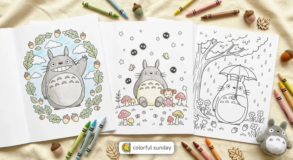 three coloring pages of My Neighbor Totoro