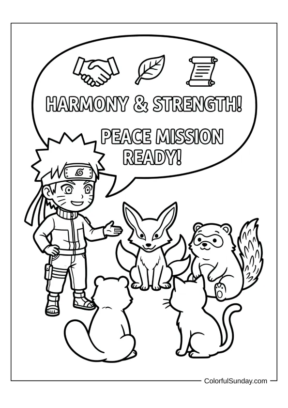 Naruto with tailed beasts in grand summit coloring page.