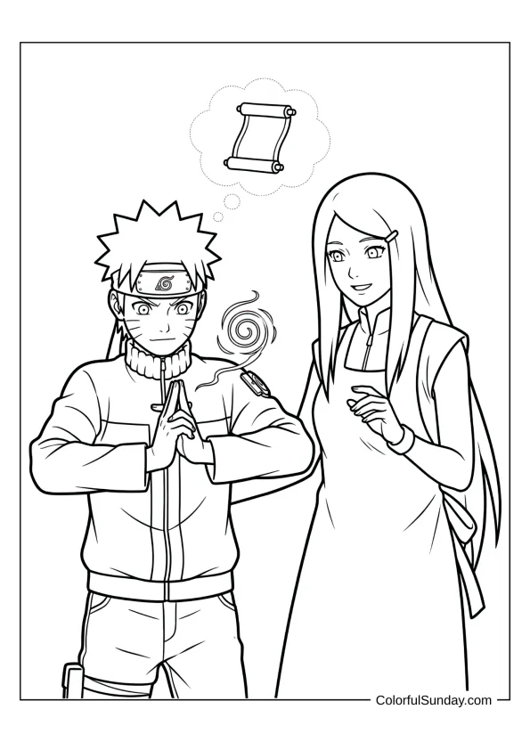 Naruto training with Kushina in important family coloring page.