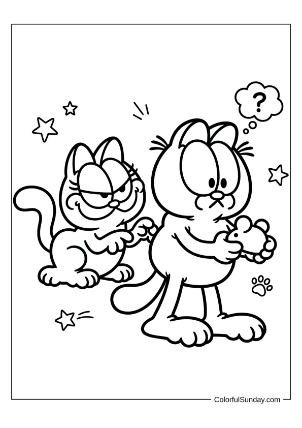 Nermal playing tricks on Garfield coloring page