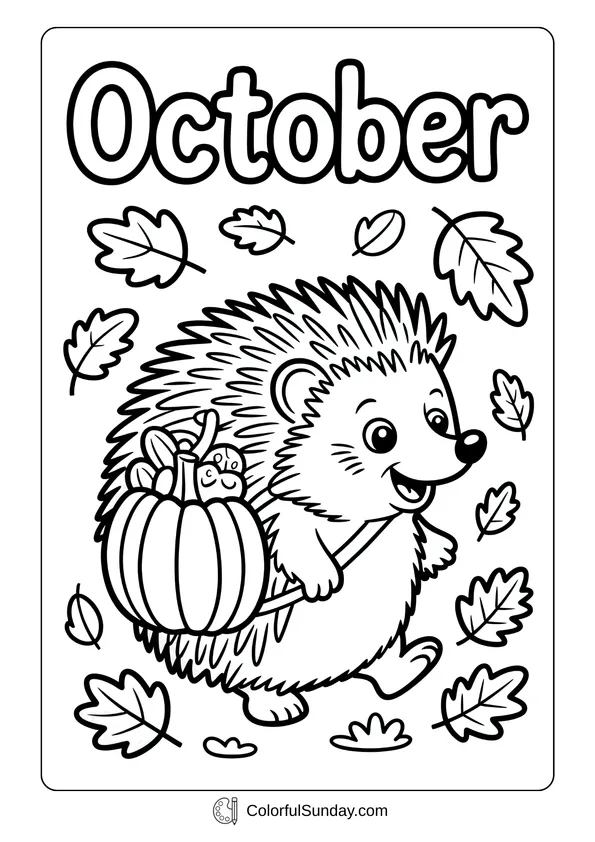 Pikachu From Pokemon Coloring Page A coloring sheet of a happy hedgehog carrying a pumpkin basket full of fruits with autumn leaves falling around in October.