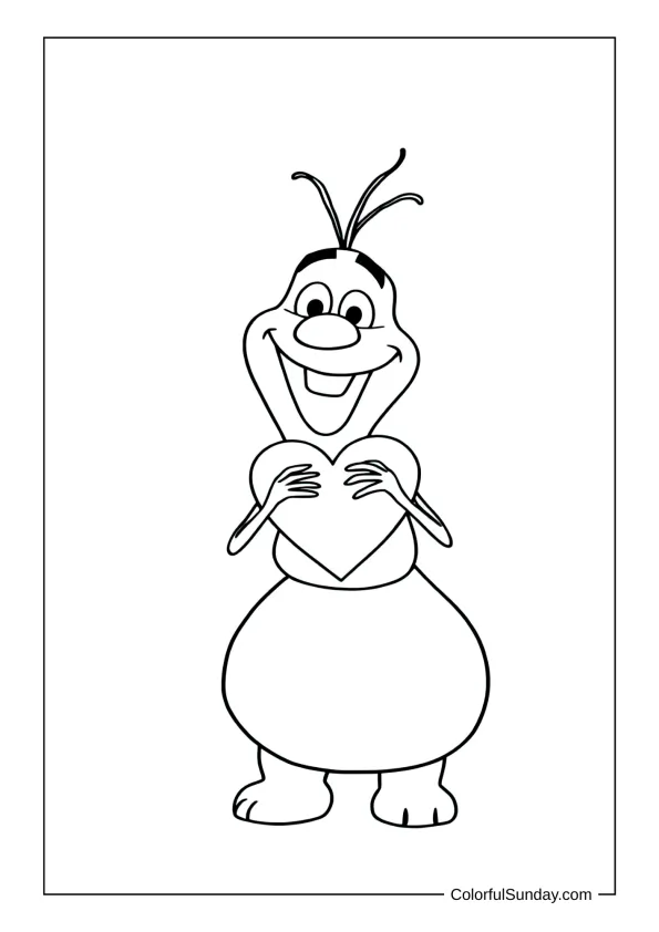 Olaf hugging heart in a coloring page