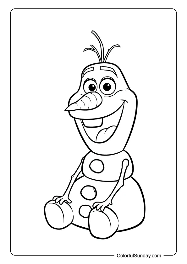 Olaf from Frozen coloring page showing him in a fun dancing pose.