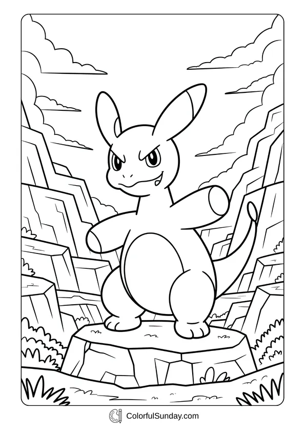 Pokemon Badges And Logo Coloring Page Coloring page of the Pokémon Onix standing tall among rocky cliffs.