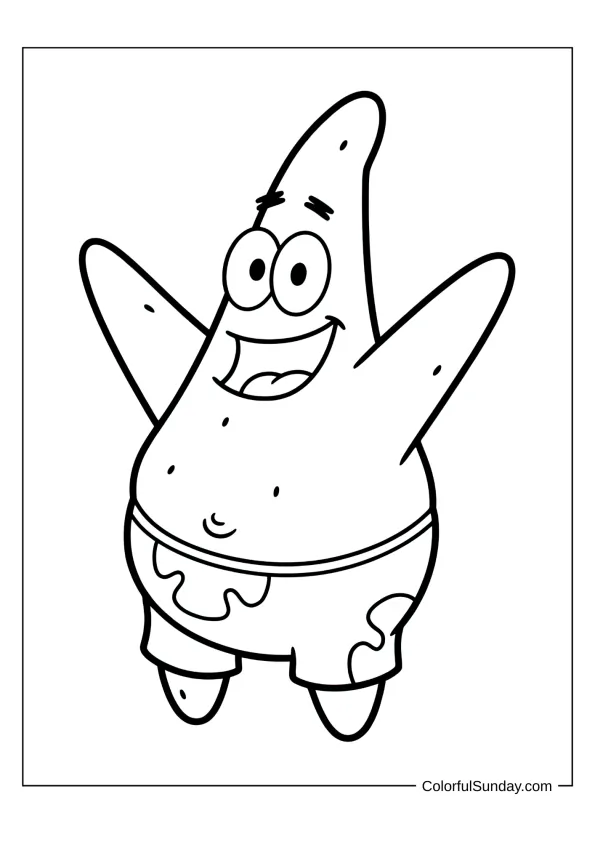 Happy Patrick Star dancing with arms up in a fun coloring page