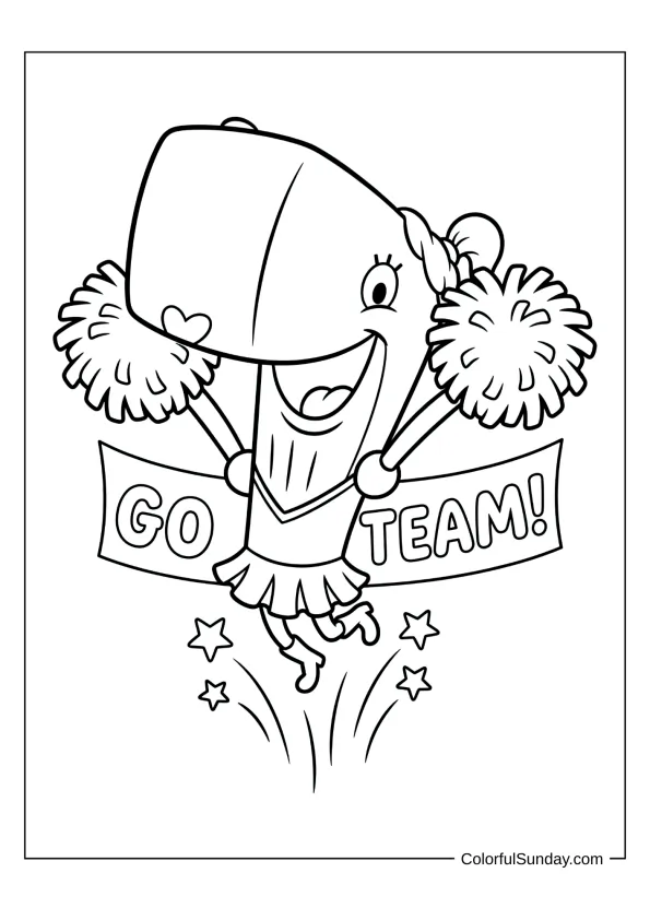 Pearl Krabs jumping and cheering with excitement in a SpongeBob coloring page