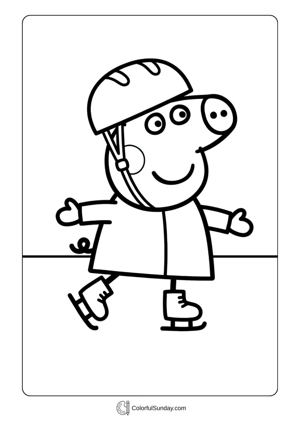Peppa Pig coloring page featuring ice skating fun at the rink