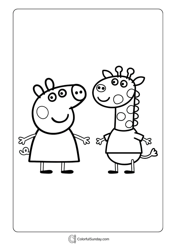 Peppa Pig coloring page featuring airplane travel with clouds outside the window
