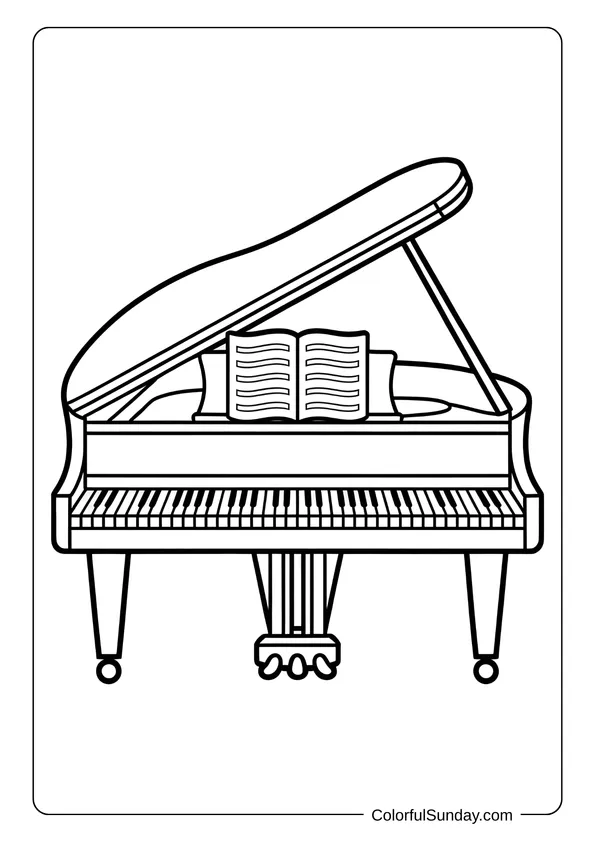 Pikachu From Pokemon Coloring Page Grand piano with sheet music open, made into a simple coloring page.