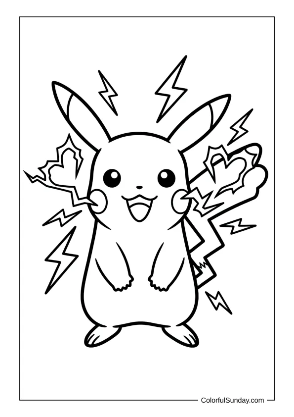 Pikachu with hearts coloring page for kids