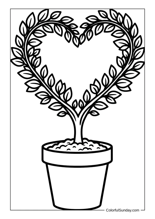 Plant shaped like heart in a coloring page