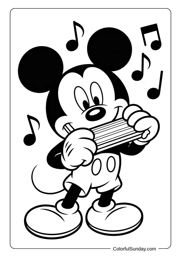 Pikachu From Pokemon Coloring Page Mickey Mouse happily plays a harmonica surrounded by musical notes in this coloring page.