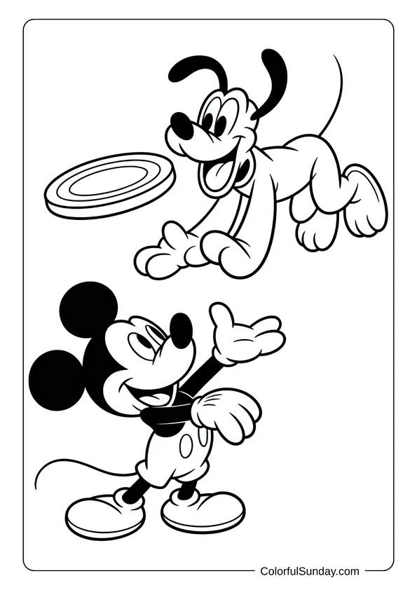 Pokemon Badges And Logo Coloring Page Mickey Mouse throwing a frisbee for Pluto to catch is captured in this playful coloring page.