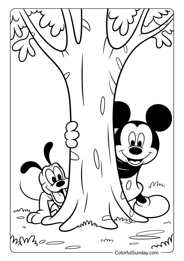 Pikachu From Pokemon Coloring Page Mickey Mouse and Pluto play hide-and-seek behind a tree in this playful coloring page.