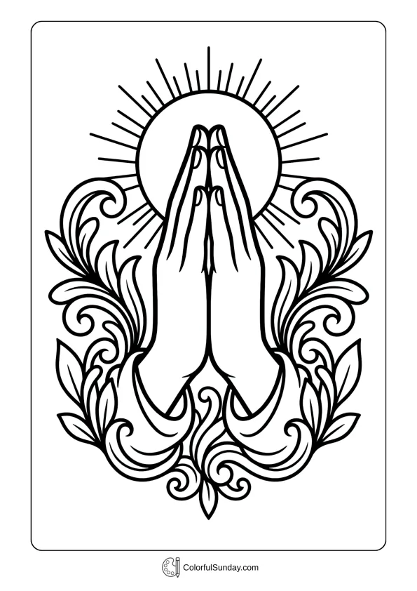 Peaceful praying hands expressing gratitude during blessed Ramadan coloring page