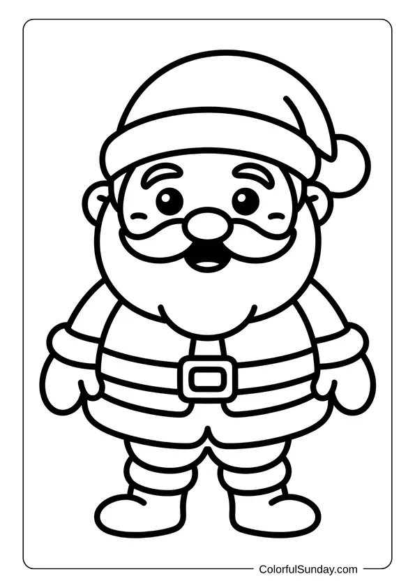 A cheerful Santa Claus with a full beard and classic hat, ready for coloring in this festive page.