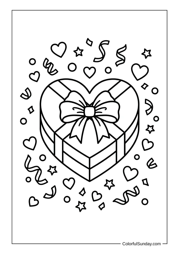 heart shaped present in a coloring page
