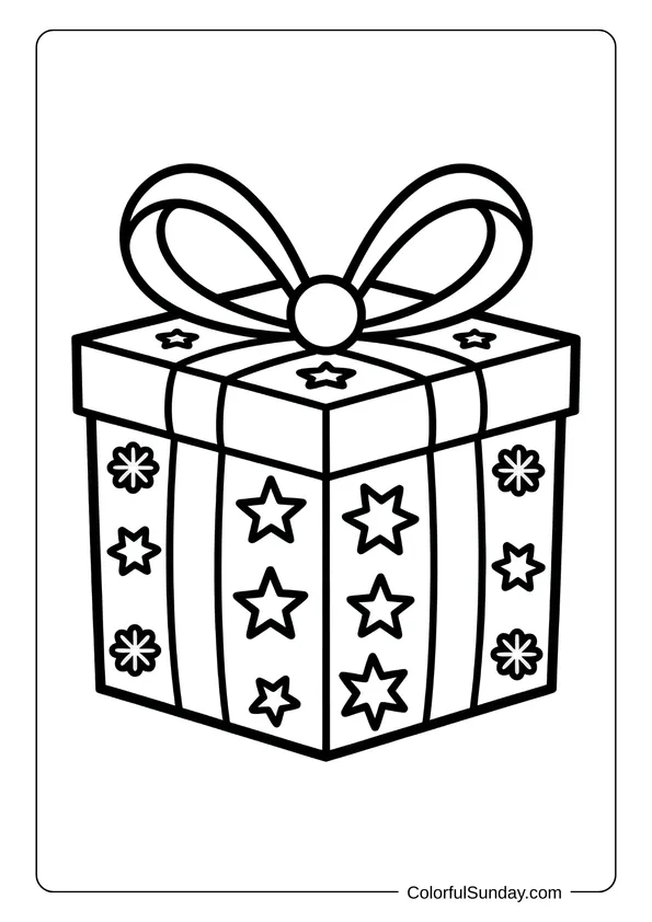 This Christmas present with stars and snowflakes looks fun to fill with color on a holiday coloring page.