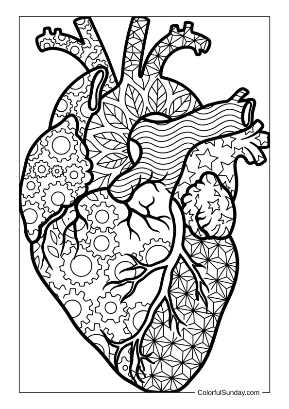 Adult heart mandala pattern in a coloring page
