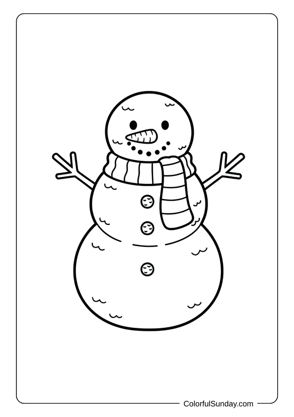 A realistic snowman coloring page designed for preschoolers with clear simple details.