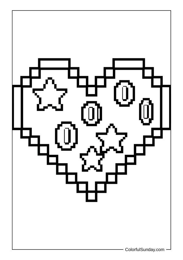 Pixel heart design in a coloring page