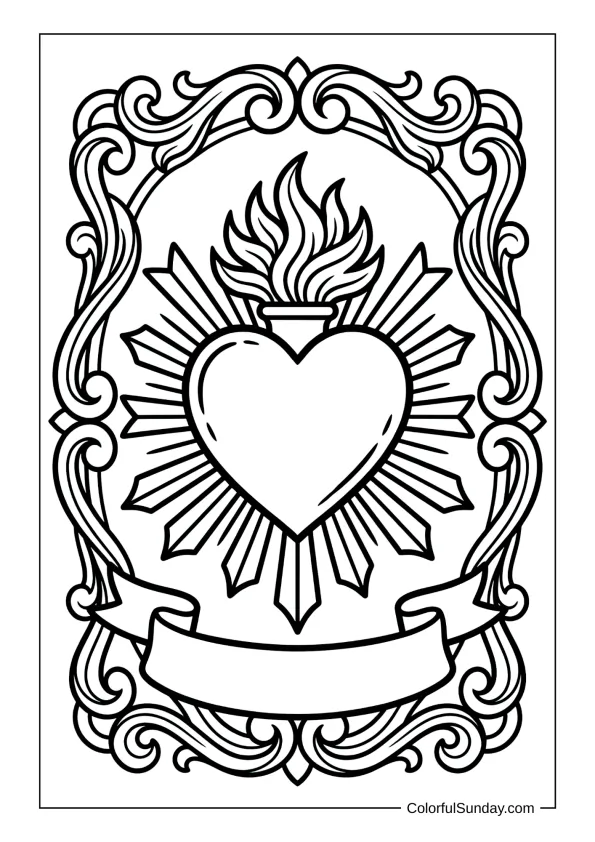 Sacred heart design in a coloring page