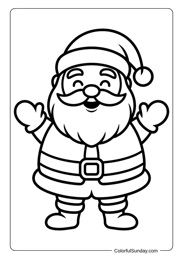 Happy Santa Claus with his gift sack over his shoulder, illustrated for a coloring book page.