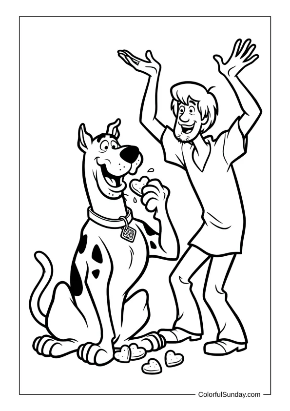 Scooby Doo with hearts coloring picture for kids