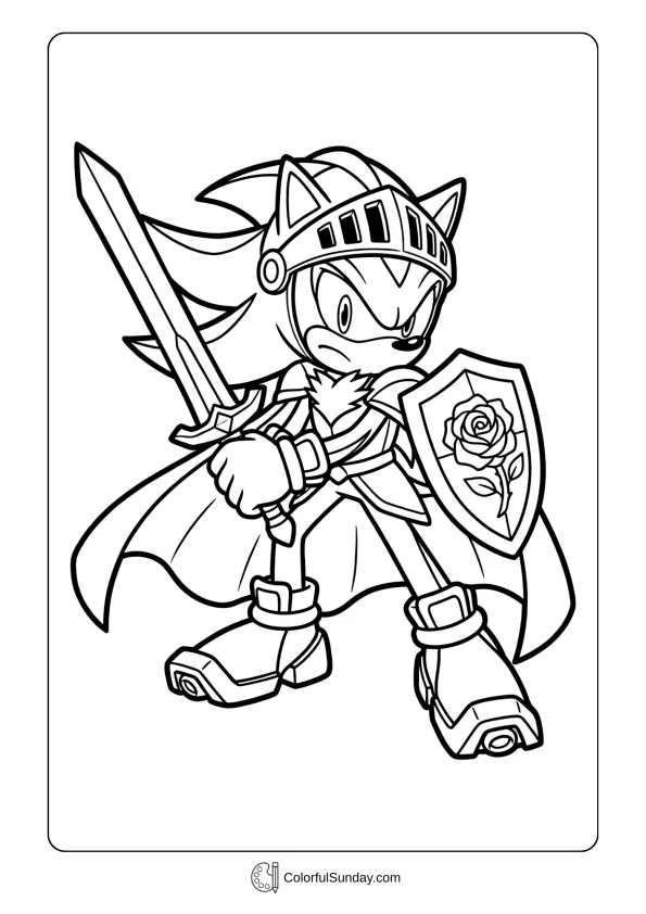 A coloring page of Shadow as knight Sir Lancelot with sword coloring page