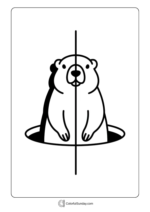 Split scene showing groundhog with and without shadow in a unique Groundhog Day coloring page
