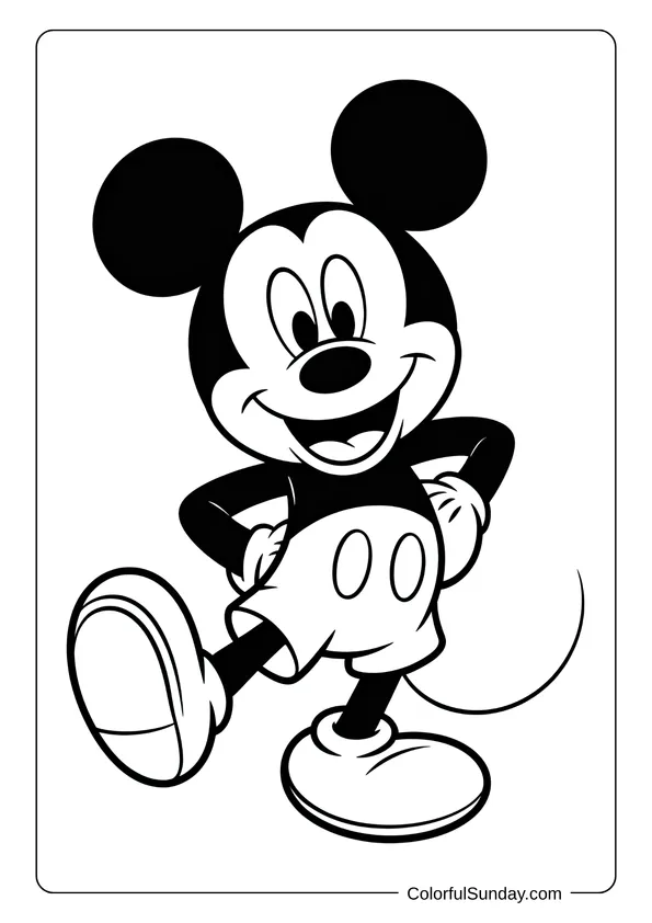 Pikachu From Pokemon Coloring Page Mickey Mouse dancing with one foot up and hands on his hips appears in this silly coloring page.